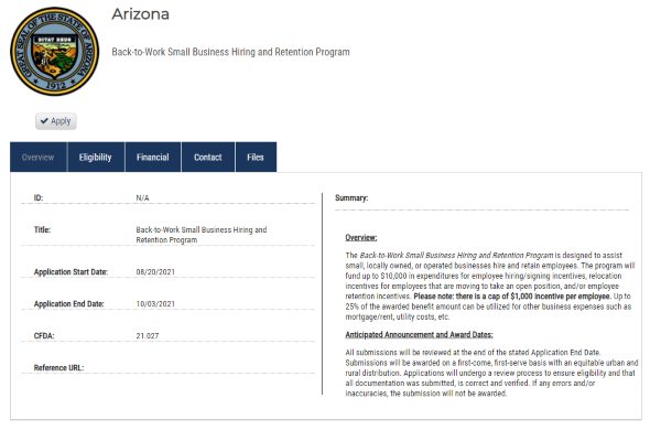 Back-to-Work Small Business Hiring and Retention Program