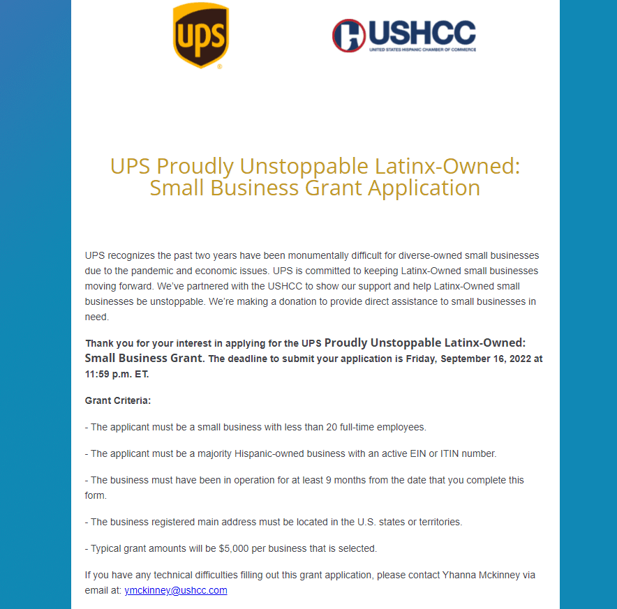 UPS Proudly Unstoppable Latinx-Owned - Small Business Grant Application