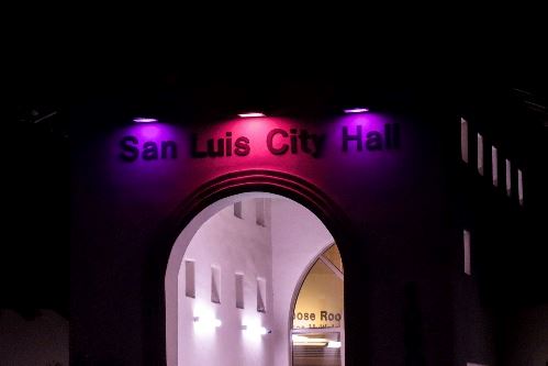 2-pink and purple city hall entry