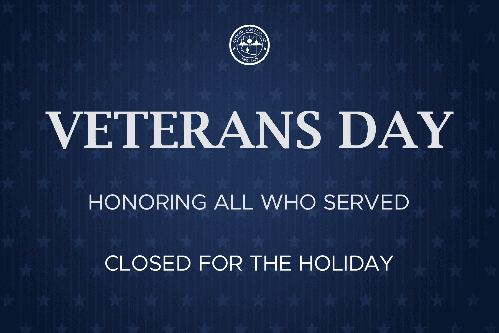 City Offices to be closed November 10 for Veterans Day