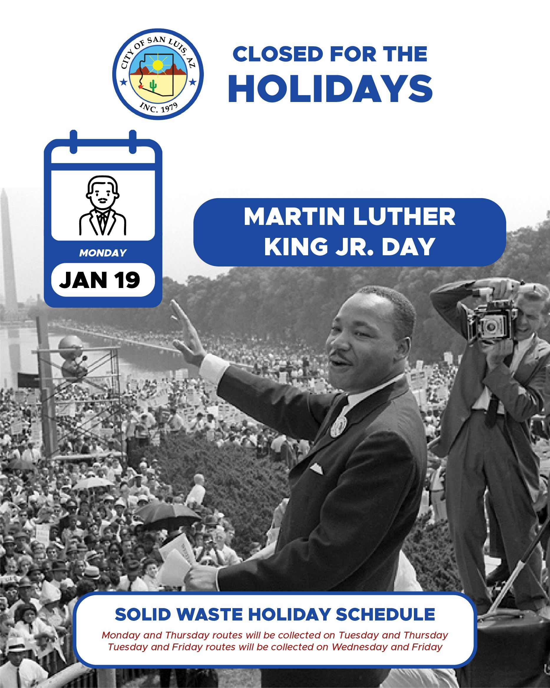graphic showing the solid waste changes for martin luther king jr. day