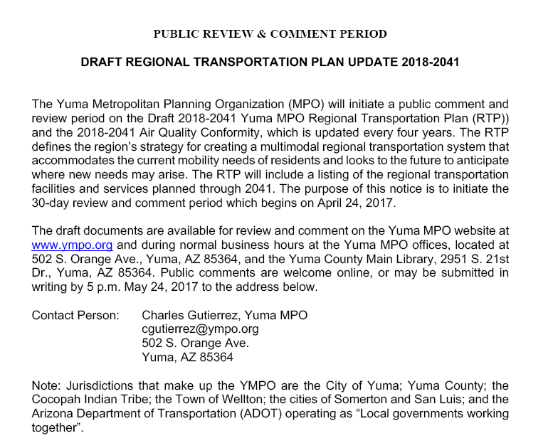 Draft Regional Transportation Plan Update 2018-2041