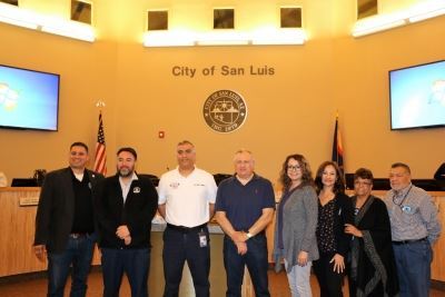 council members and new fire chief