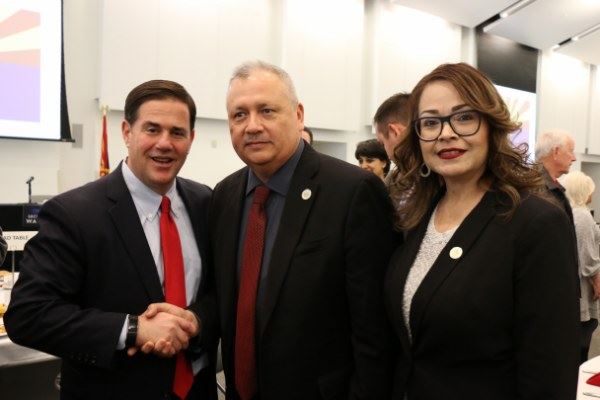 Governor Doug Ducey, Mayor Gerardo Sanchez, and Vice Mayor Maria Cecilia Ramos at the Governors' 