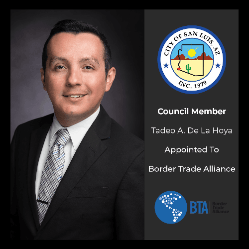 Protrait of Council Member De La Hoya that reads Council Member De La Hoya Appointed to BTA