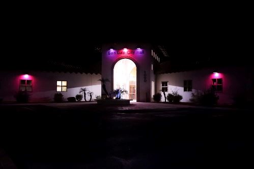 pink and purple full building