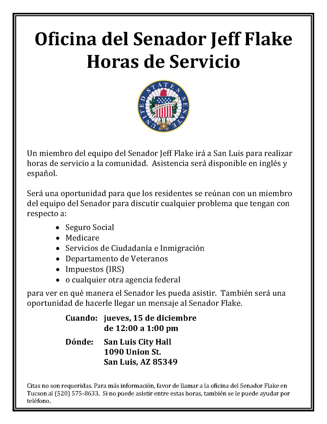 San Luis Horas de Servicio 12-15-16